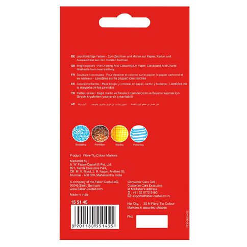 Faber-Castell Fibre Tip Pens Multi-Coloured 30 Pack