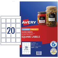 Avery Gloss Square Labels 200 Labels White 45mm x 45mm