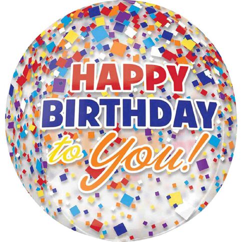 Anagram Happy Birthday Clear Confetti Foil Balloon Orbz 15in Clear