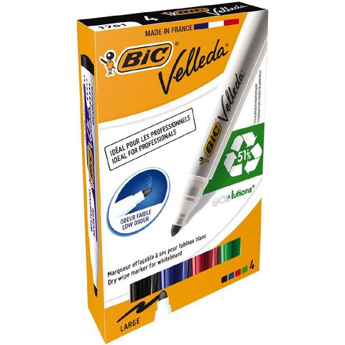 Bic Velleda Whiteboard Marker Bullet Tip Assorted 4 Pack