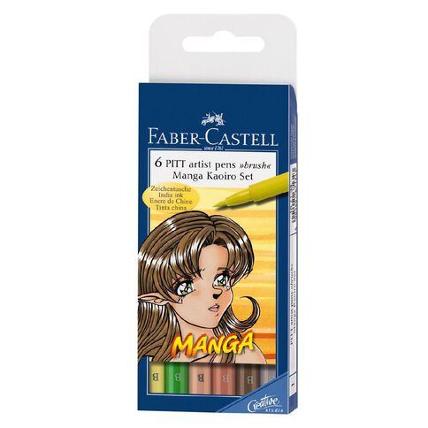 Faber Castell Manga Kaoiro 6 Pitt Artist Pens Multi Coloured