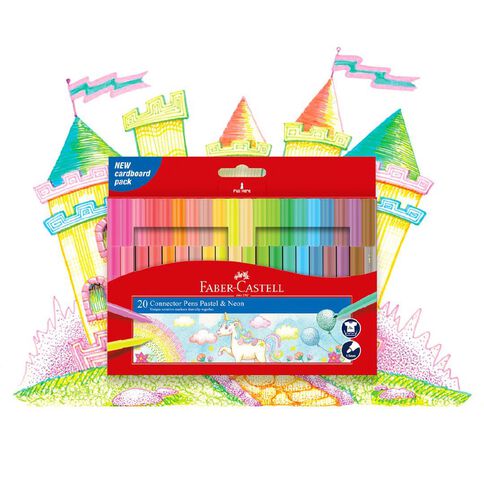 Faber-Castell Connector Felt Pens Pastel & Neon 20 Pack Multi-Coloured