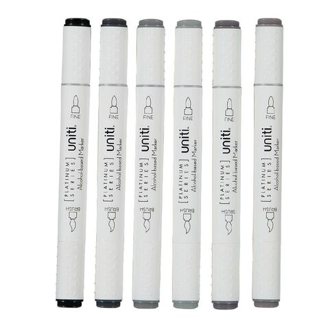 Uniti Dual Ended Markers Grey 6 Pack