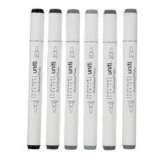 Uniti Dual Ended Markers Grey 6 Pack