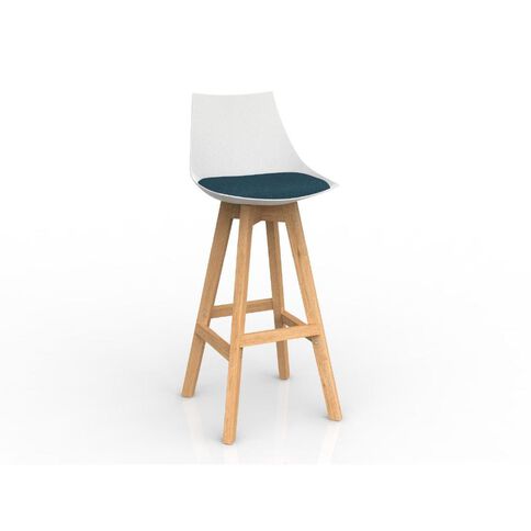 Luna White Deep Oak Base Barstool Blue Mid