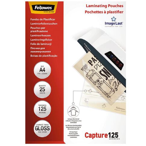 Fellowes Laminating Pouches A4 125 Micron 25 Pack