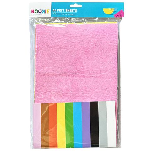 Kookie Felt Sheet A4 Assorted 10 Pack