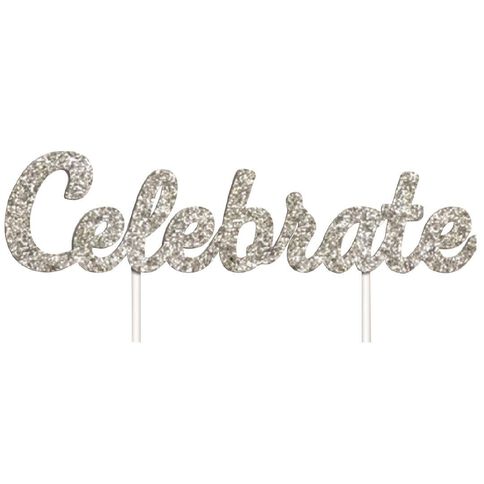 Artwrap Celebrate Glitter Cake Topper Silver