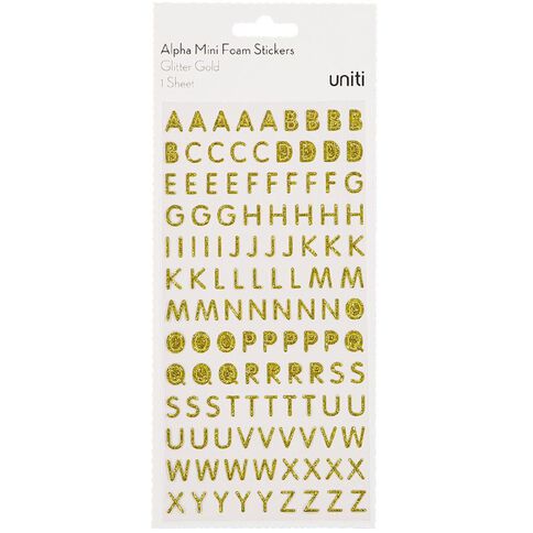 Uniti Alphabet Foam Stickers Mini Glitter Gold
