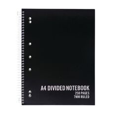 Notebook With 4 Dividers 250 Pages 7mm Ruled Black A4