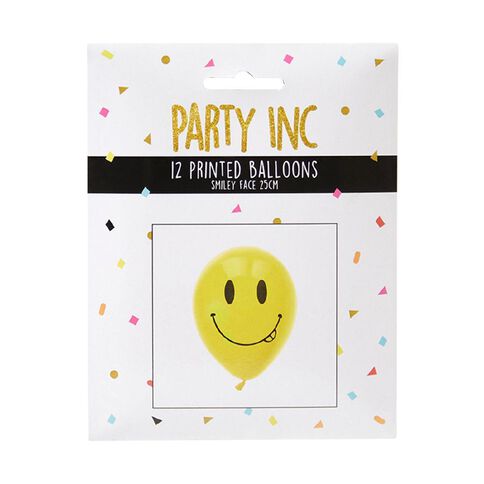 Party Inc Balloons Printed Smiley Face 25cm 12 Pack