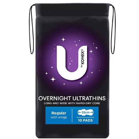 U By Kotex Overnight Ultra Thin Pads with Wings 10 Pack