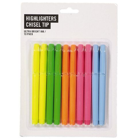 Deskwise Highlighter Long 10 Pack Multi-Coloured