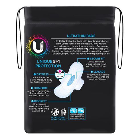 U By Kotex Regular Ultra Thin Wings Pads 14 Pack