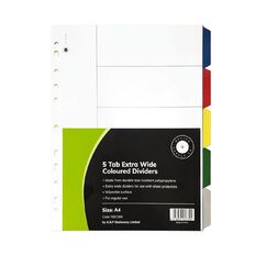 Office Supply Co 5 Tab Extra  Wide Colouredpolypropylene Dividers