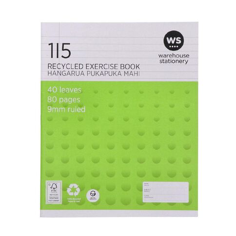 WS Exercise Book 1I5 9mm Ruled 40 Leaf Green