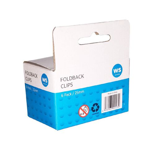 WS Foldback Clips 25mm 6 Pack Colour Assorted