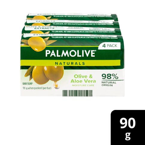 Palmolive Naturals Aloe & Olive Moisture Care Soap 90g 4 Pack Green Mid