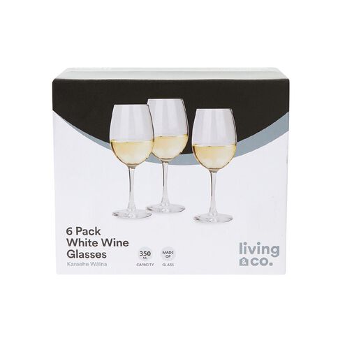 Living & Co Traditional White Wine Glass 6 Pack 350ml Clear