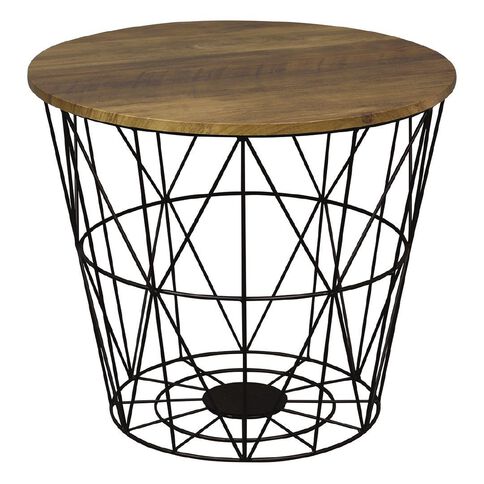 Living & Co Wire Side Table Wood Look Black