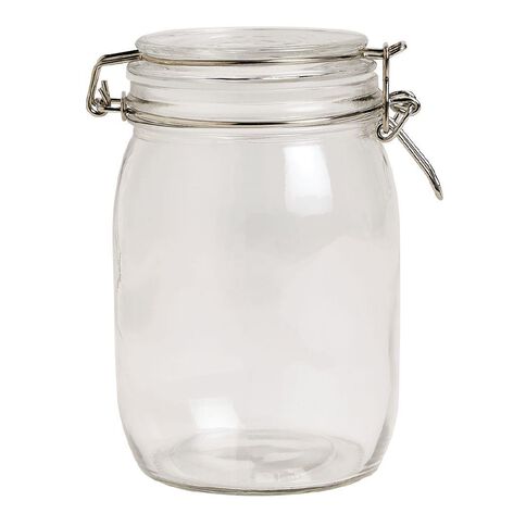 Living & Co Round Glass Clip Top Jar Clear 1L