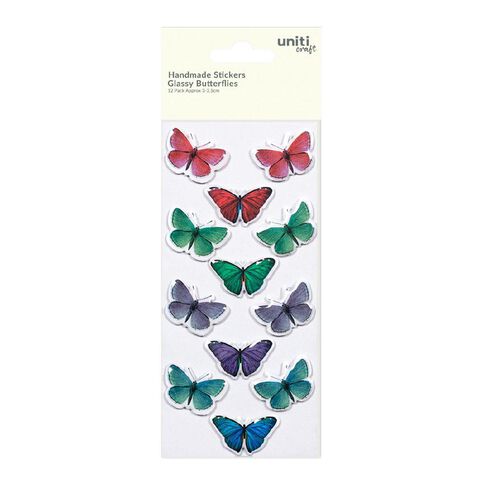 Uniti Handmade Sticker Glassy Butterfly Citrus Orchid 12 Piece