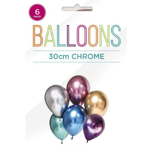 Chrome Balloons 30cm Multi-Coloured 6 Pack