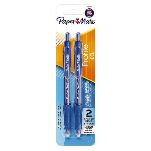 Paper Mate Profile Retractable 0.7mm Gel Pen Blue Mid 2 Pack