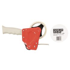 No Brand Packaging Tape Gun & 2 Tapes Clear 48mm x 50m Red/Grey