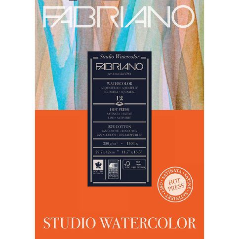 Fabriano Studio Watercolour Pad Hot Pressed 300gsm 12 Sheets A3