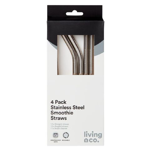 Living & Co Stainless Steel Straw Set Smoothie 5 Piece Silver