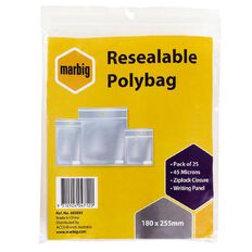 Marbig Resealable Polybags 180x255mm w/writing panel 25Pk