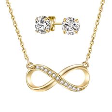 Mestige Gold Plated Swarovski Crystal Infinity Necklace & Earrings Set
