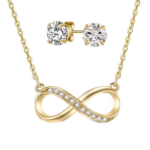 Mestige Gold Plated Swarovski Crystal Infinity Necklace & Earrings Set