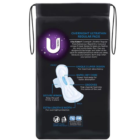 U By Kotex Overnight Ultra Thin Pads with Wings 10 Pack