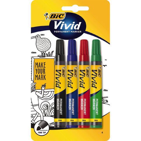 Bic Vivid Permanent Marker Fine Assorted 4 Pack