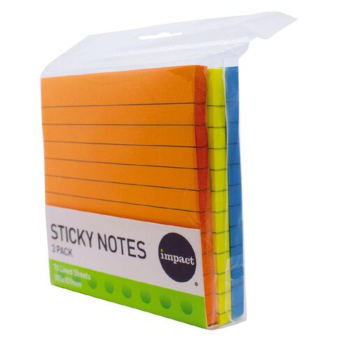 WS Sticky Notes Lined 101mm x 101mm 70 Sheets 3 Pack Multi-Coloured