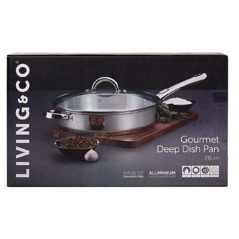 Living & Co Gourmet Deep Dish Pan Stainless Steel 28cm