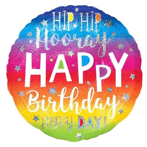 Anagram Holographic Hip Hip Horray Birthday Foil Balloon Jumbo 28in