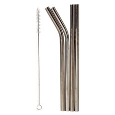 Living & Co Stainless Steel Straw Set Smoothie 5 Piece Silver