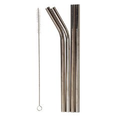 Living & Co Stainless Steel Straw Set Smoothie Silver 5 piece