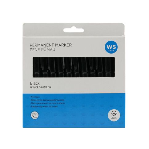 WS Permanent Markers Fine Black 12 Pack