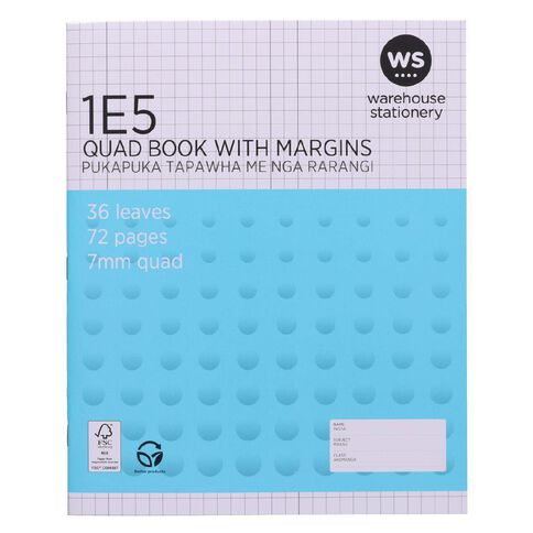 WS Exercise Book 1E5 7mm Quad 36 Leaf Plus Margin Blue