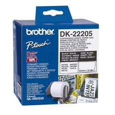 Brother Label Roll DK-22205 62mm x 30.48m Black on White