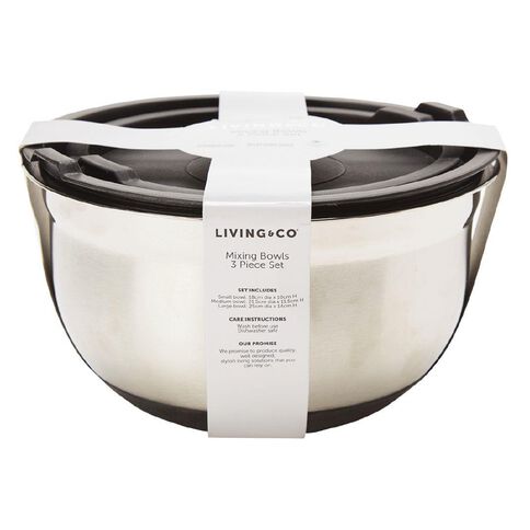 Living & Co Mixing Bowls with Lids Stainless Steel 3 Piece