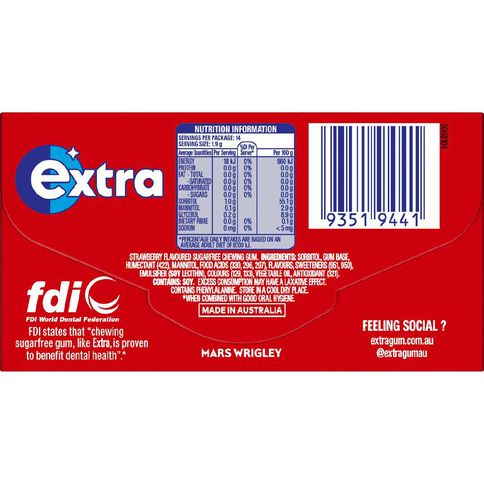 Extra Strawberry Chewing Gum Sugar Free 14 Piece 27g