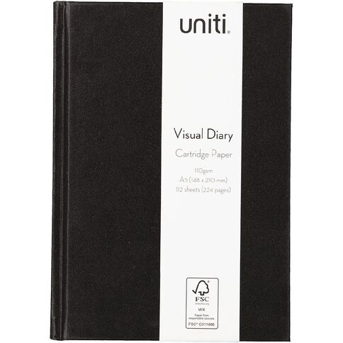 Uniti Visual Diary Hardback 110gsm 112 sheet Black A5