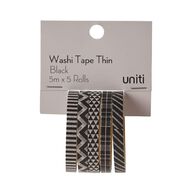 Uniti Thin Washi Tape 5 Pack Black