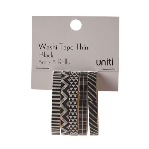 Uniti Thin Washi Tape 5 Pack Black