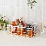 Living & Co Metal Basket with Bamboo Base White